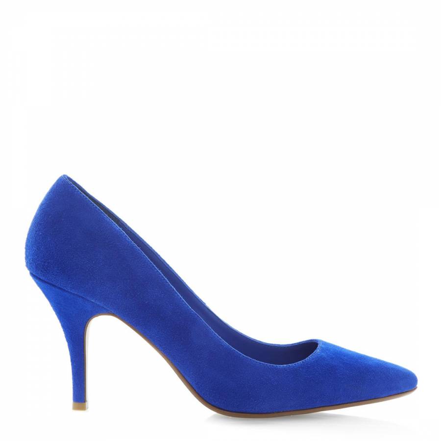 blue suede court shoes