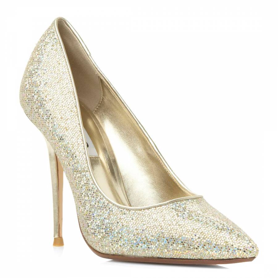 Champagne Bonni Glitter Court Shoes Heel - BrandAlley