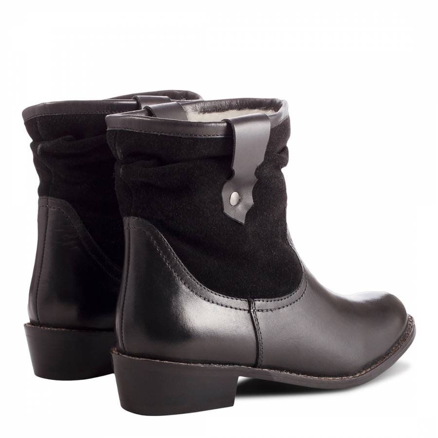 Ladies Black Leather Slouch Ankle Boots Brandalley