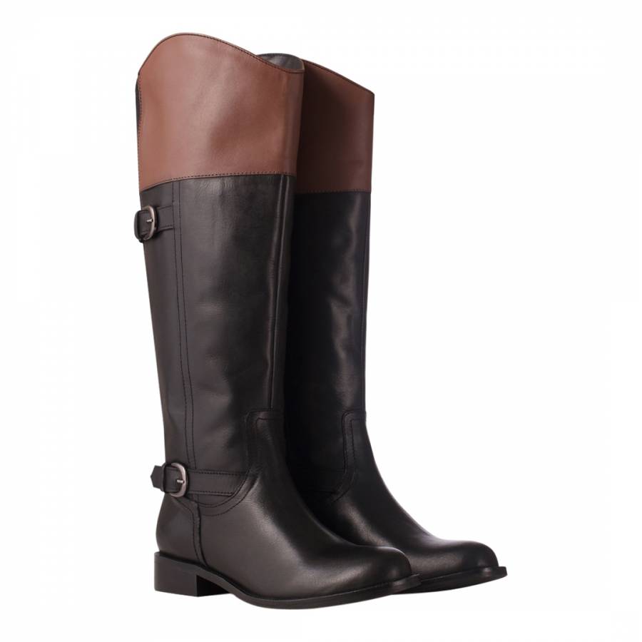 Ladies Black/Tan Leather Collar Riding Boots - BrandAlley