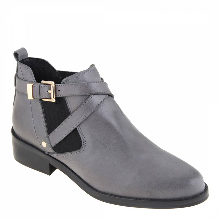 Women's Grey Leather Low Ankle Boots Heel 3.5cm - BrandAlley