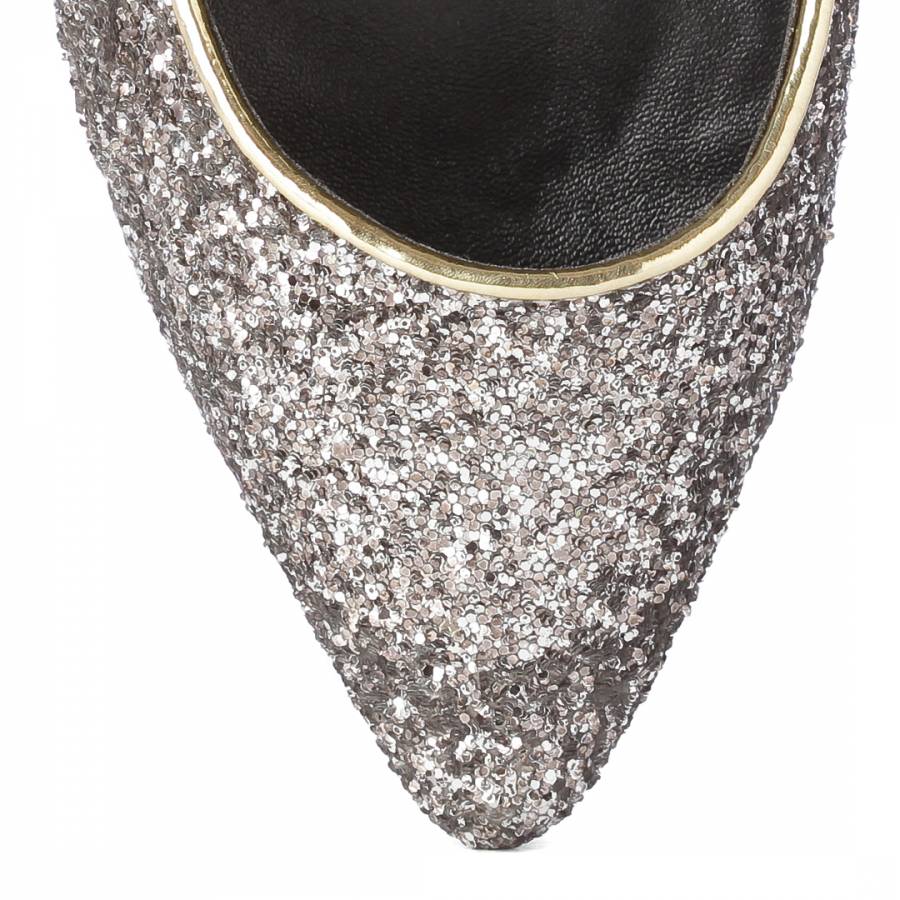 Silver/Bronze Glitter Maria Pointed Toe Flat Shoes - BrandAlley