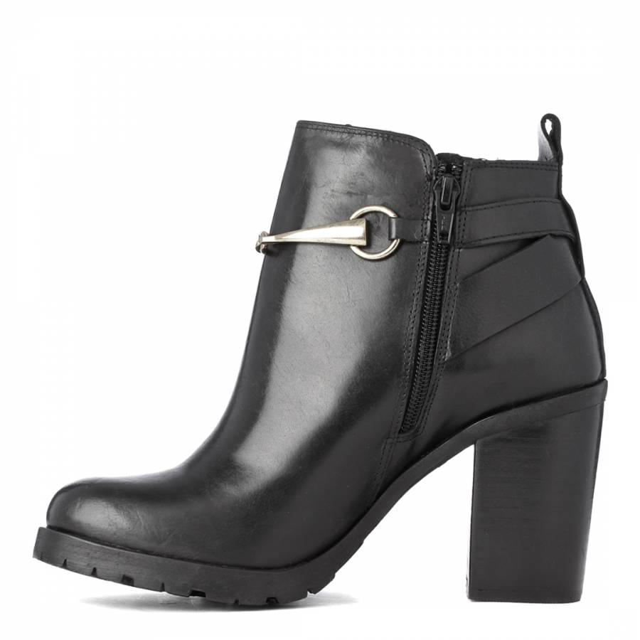 Black Leather Tucker Ankle Boots Heel 7cm - BrandAlley