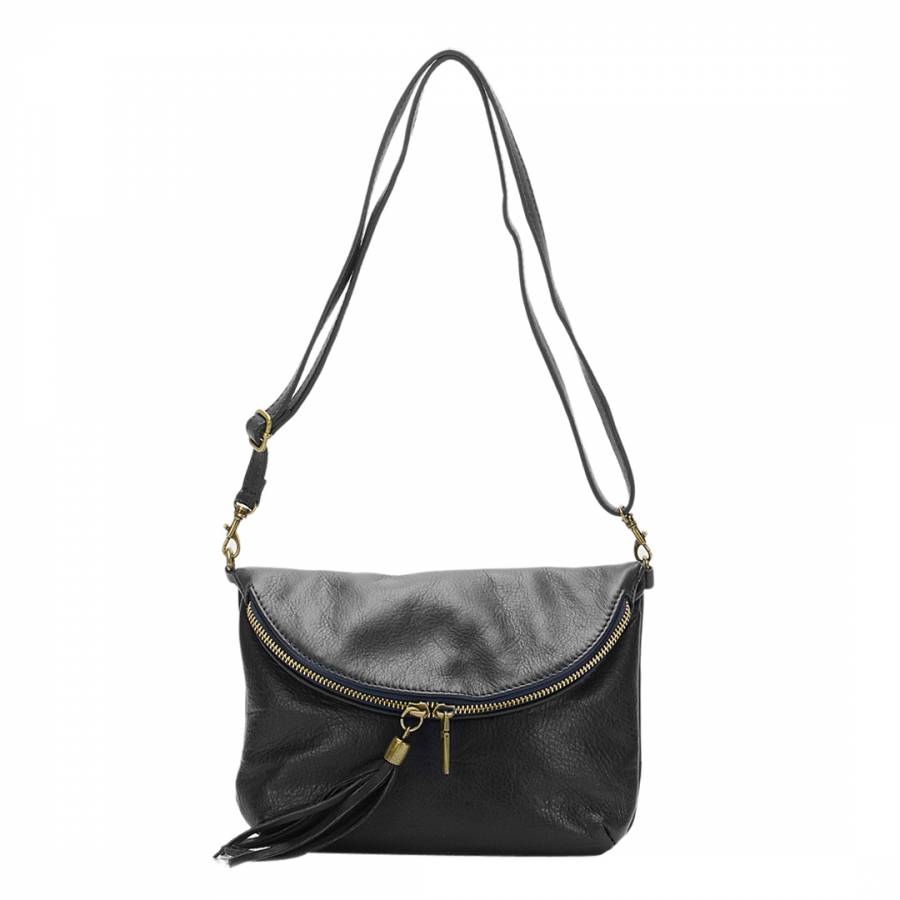 Black Leather Tassel Crossbody Bag - BrandAlley