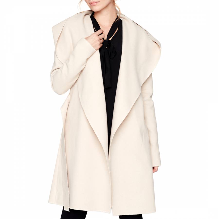 Cream Hooded Wool/Cashmere Coat - BrandAlley