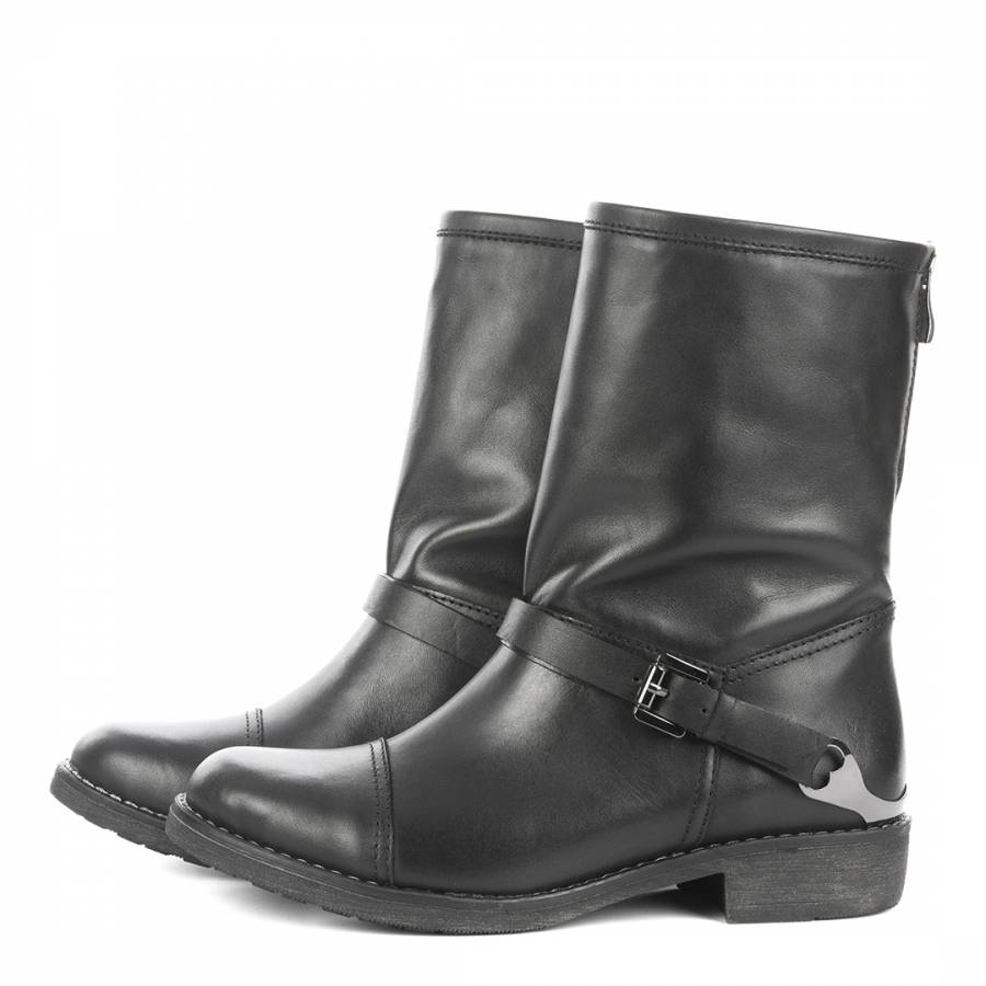 Black Leather Stirrup Boots - BrandAlley