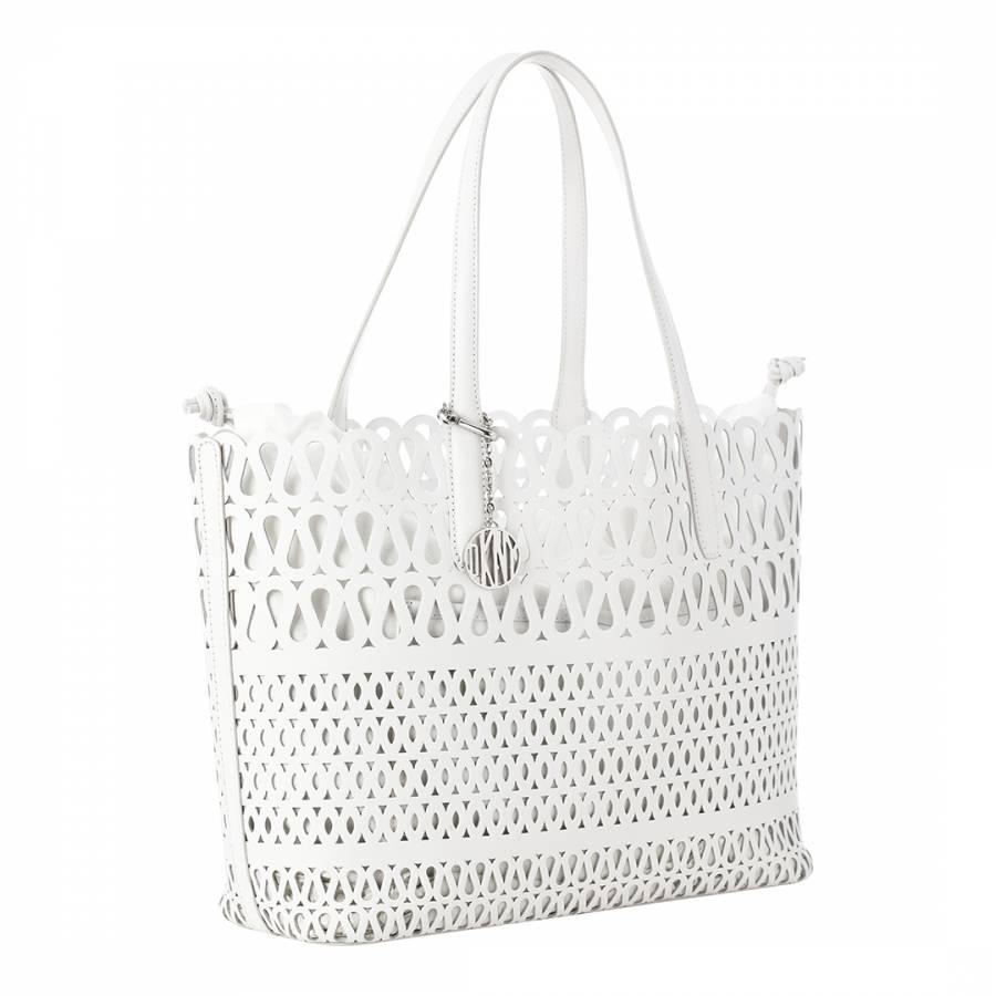 White Leather Perforated Tote Bag - BrandAlley