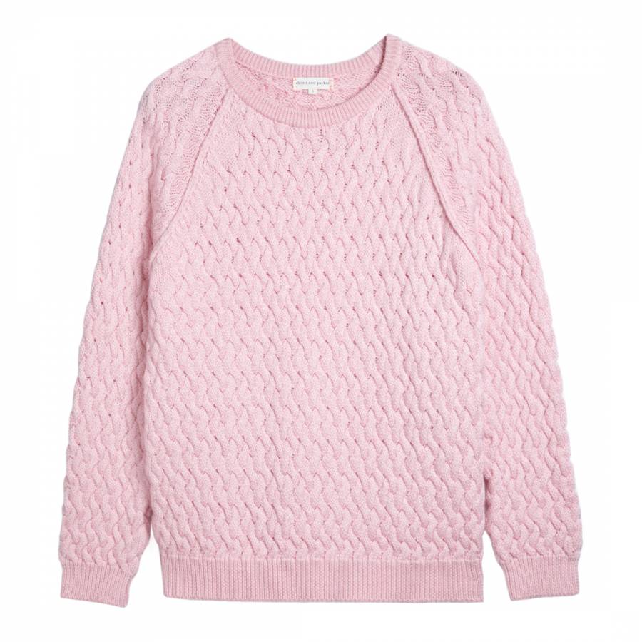 Pale Pink Aran Knit Merino Wool Jumper - BrandAlley