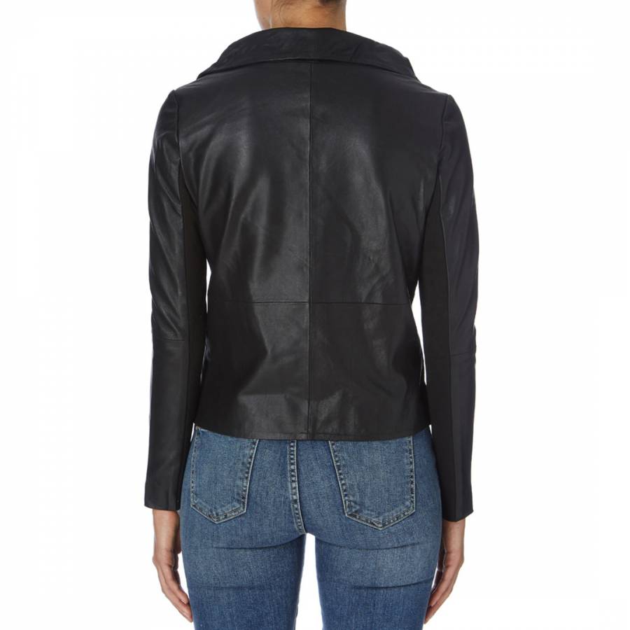Black Sinoia Drape Front Leather Jacket - BrandAlley