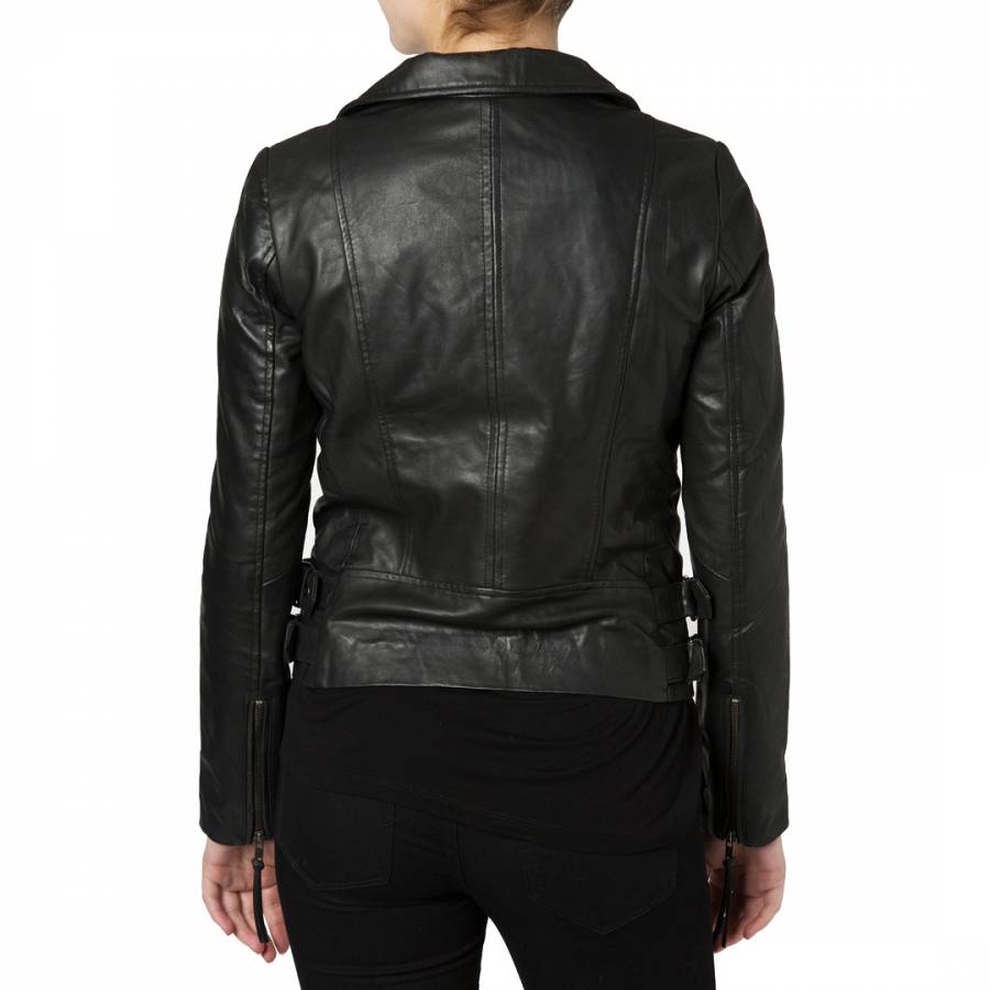 Black Reval Leather Biker Jacket - BrandAlley