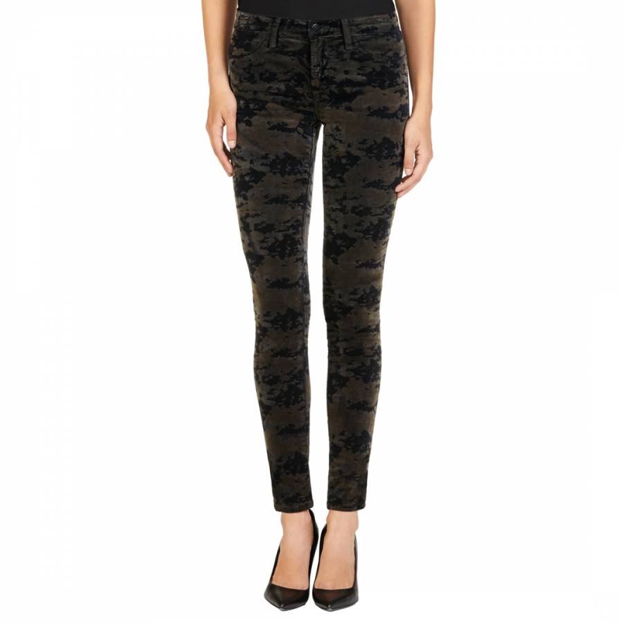 Black/Khaki Camouflage Textured Mid Rise Super Skinny Stretch Jeans ...