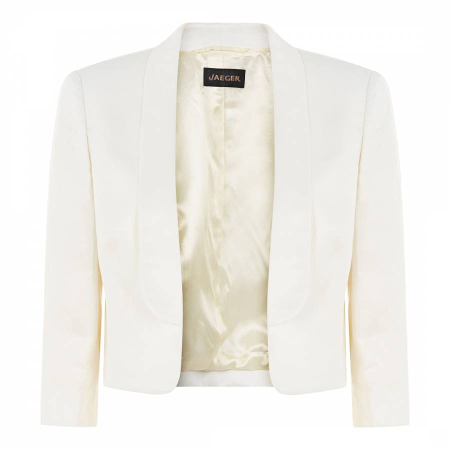 Cream Three Quarter Length Sleeve Cropped Silk/Linen Jacket - BrandAlley