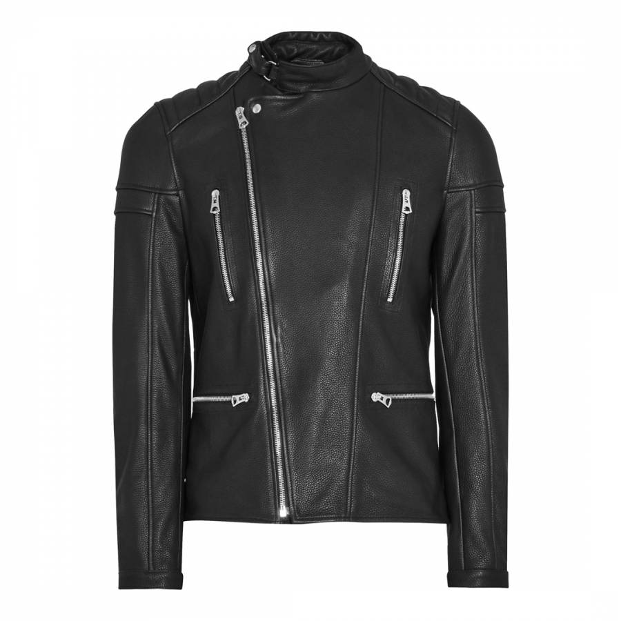Black Spitfire Leather Biker Jacket - BrandAlley