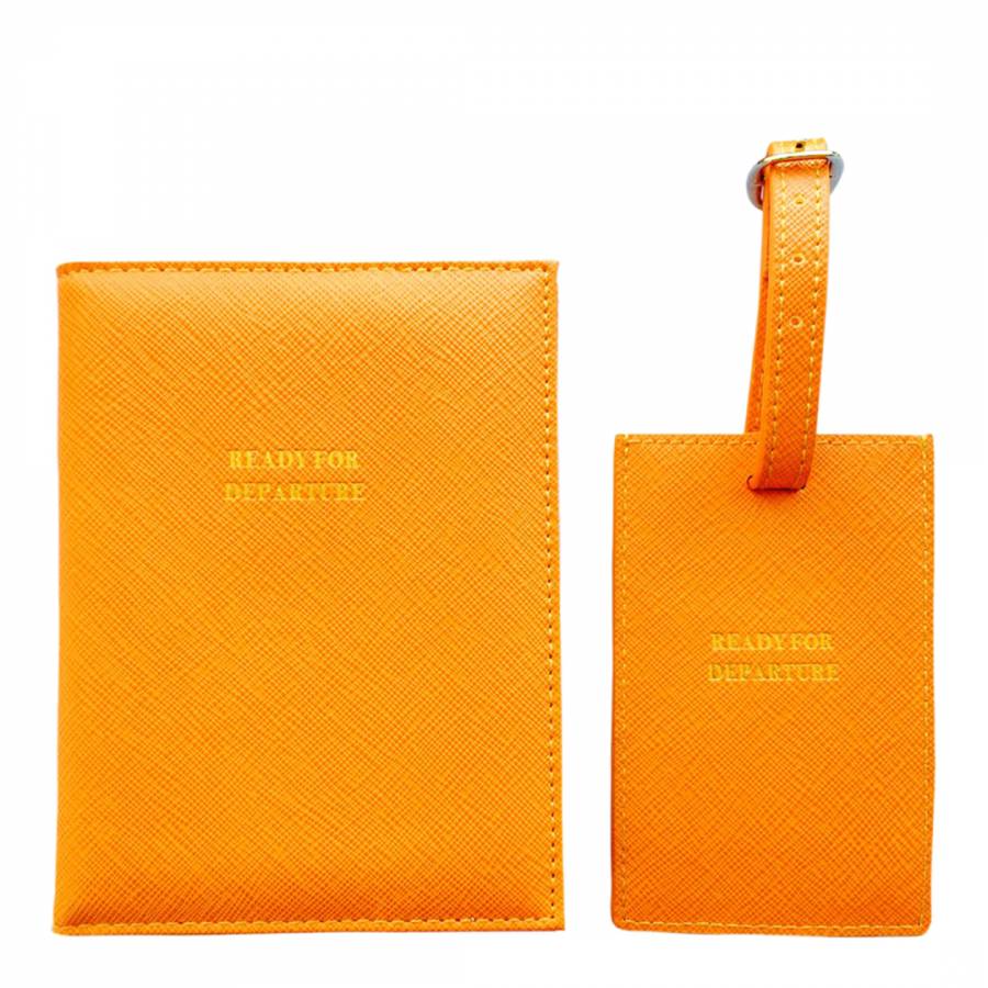 Orange 'Ready For Departure' Luggage Tag And Passport Cover - BrandAlley