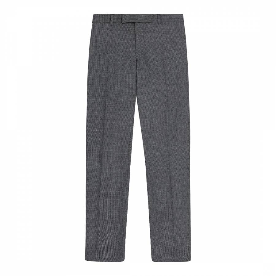Black/White Puppytooth Modern Wool Flannel Trousers - BrandAlley