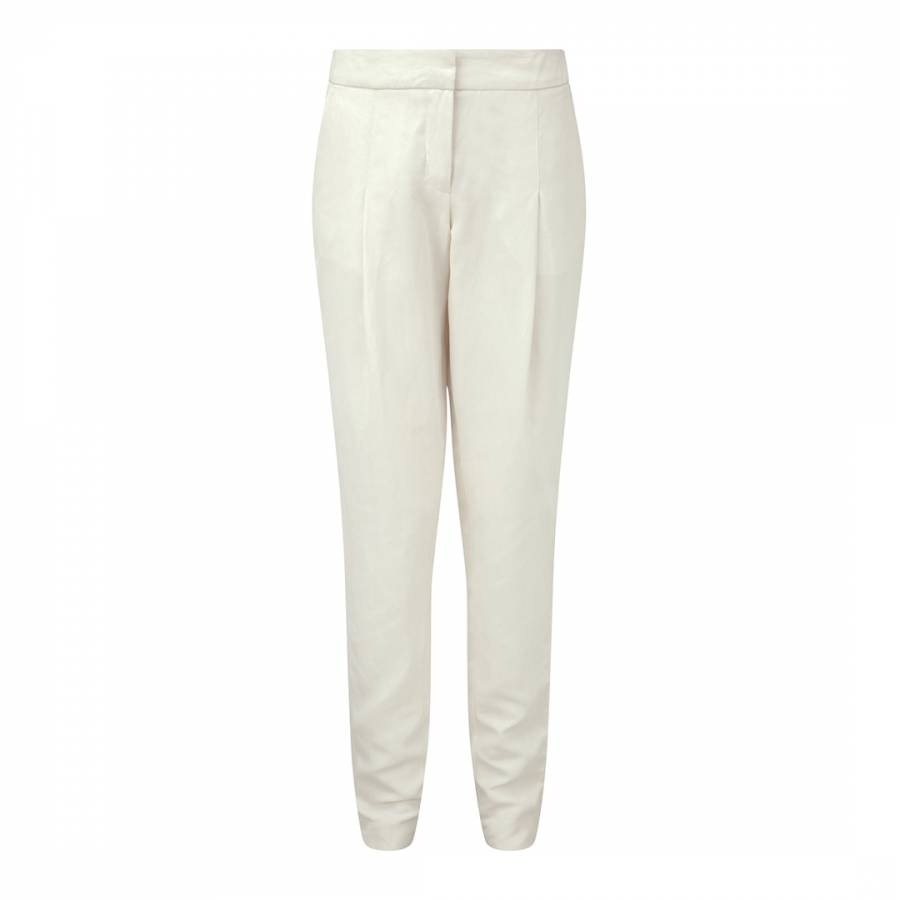 Cream Silk Linen Tailored Trousers - BrandAlley