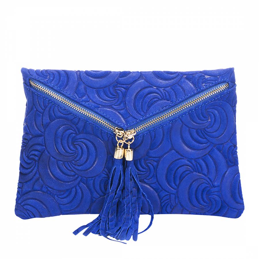 Blue Leather Textured Clutch Bag - BrandAlley