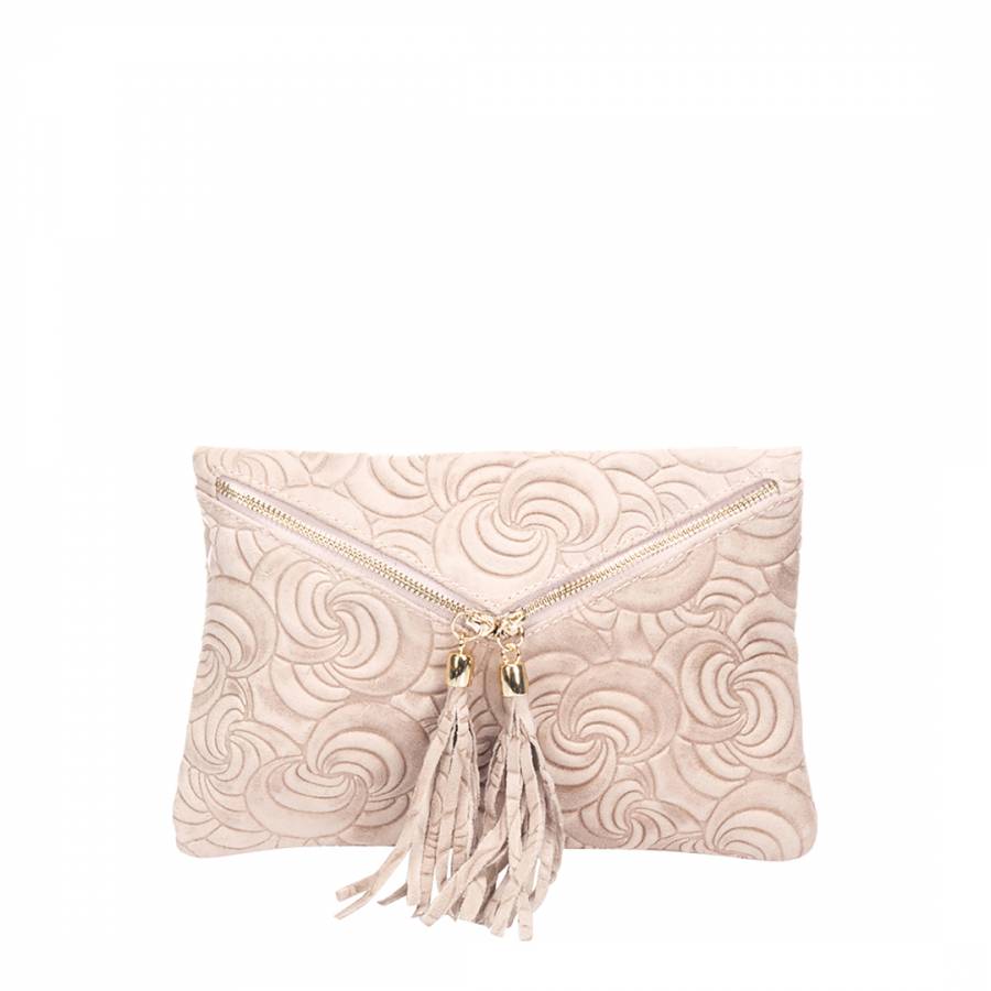 Pale Pink Suede Textured Clutch Bag - BrandAlley