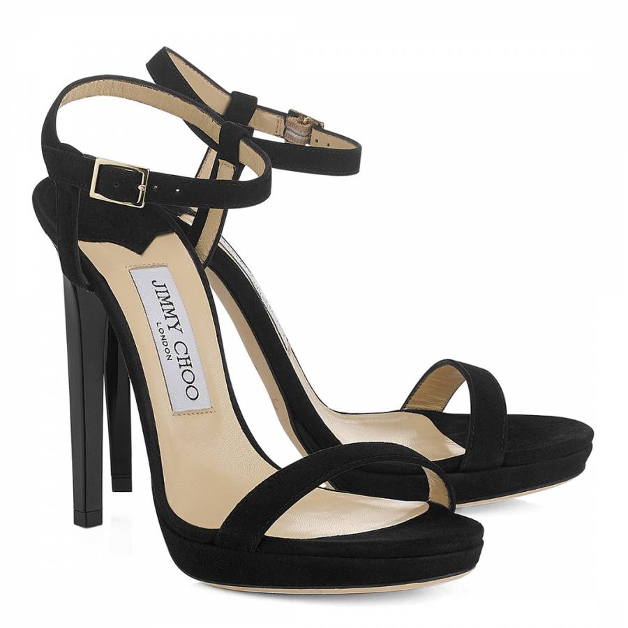 Black Suede Claudette Open Toe Sandals Heel 12cm - BrandAlley