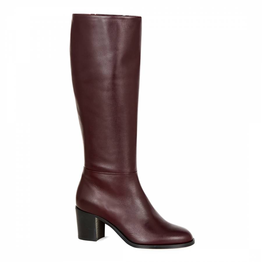 Burgundy Brown Leather Maya Long Boots - BrandAlley