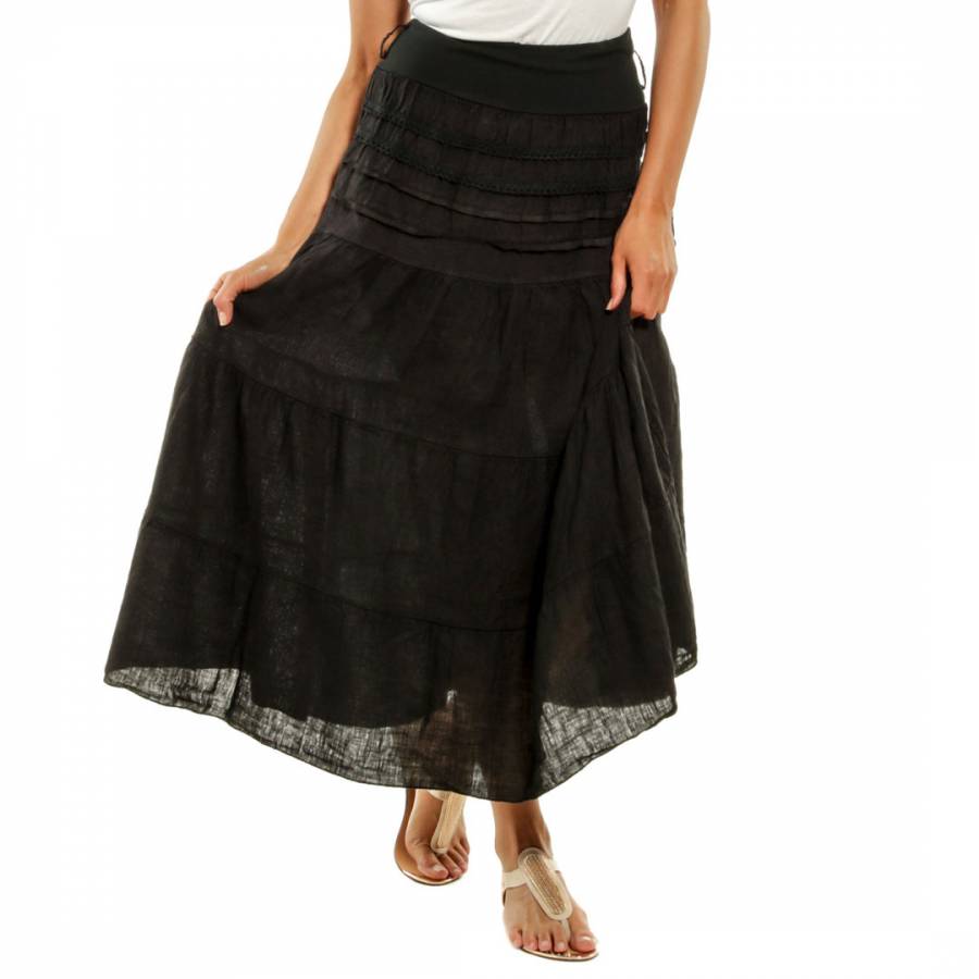 Black Tiered Linen Skirt - BrandAlley