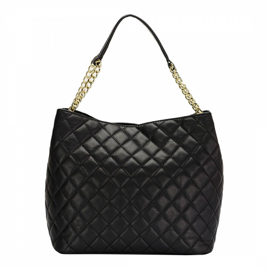 Black Leather Quilted Top Handle Bag - BrandAlley