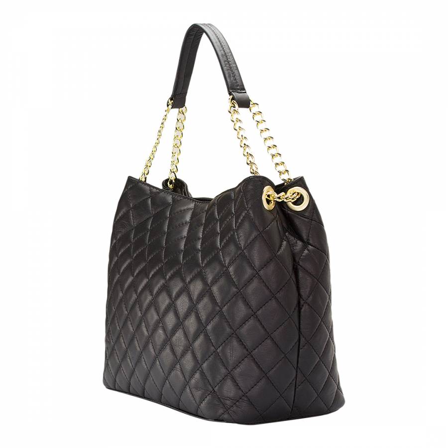 Black Leather Quilted Top Handle Bag - BrandAlley