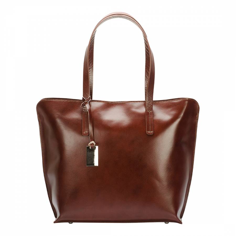 Mahogany Polished Leather Top Handle Bag - BrandAlley