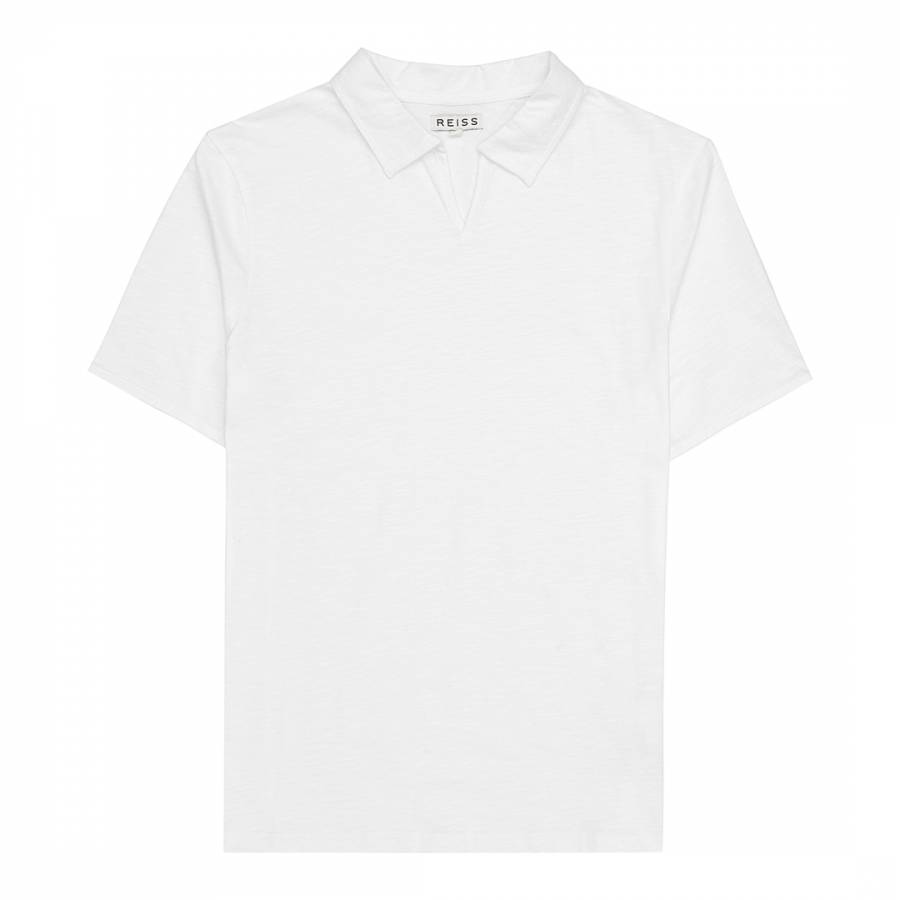 White Kingsley Open Collar Cotton Polo Shirt - BrandAlley