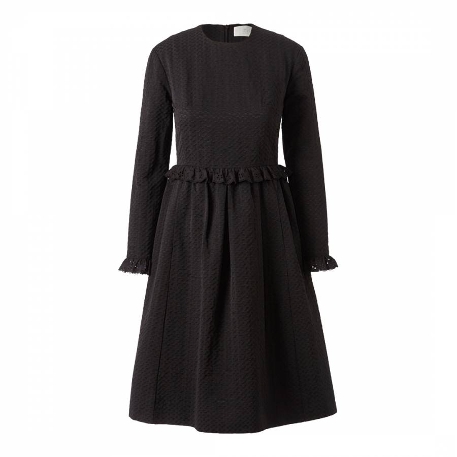 Black Three Petal jacquard Michele Lace Detail Regular Length Dress ...