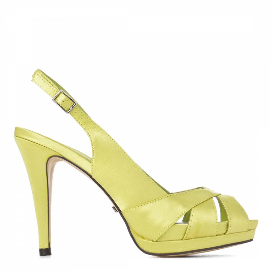 Lime Green Satin Peep Toe Slingback Sandals Heel 11cm - BrandAlley