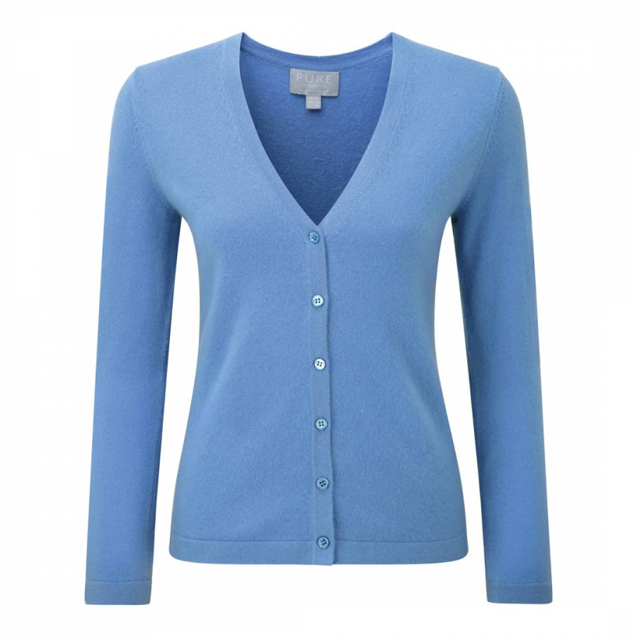 Cornflower Blue Cashmere V Neck Cardigan - BrandAlley