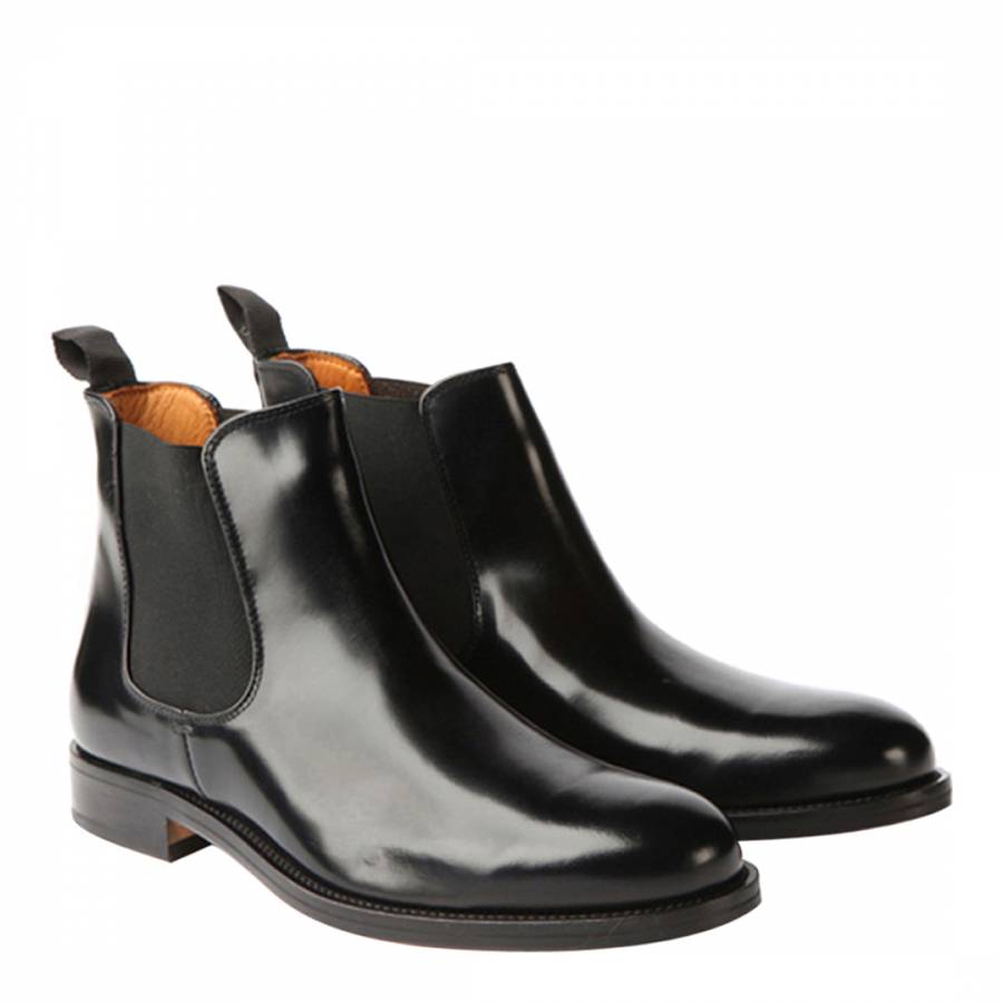 Black Leather Chelsea Polished Ankle Boots - BrandAlley