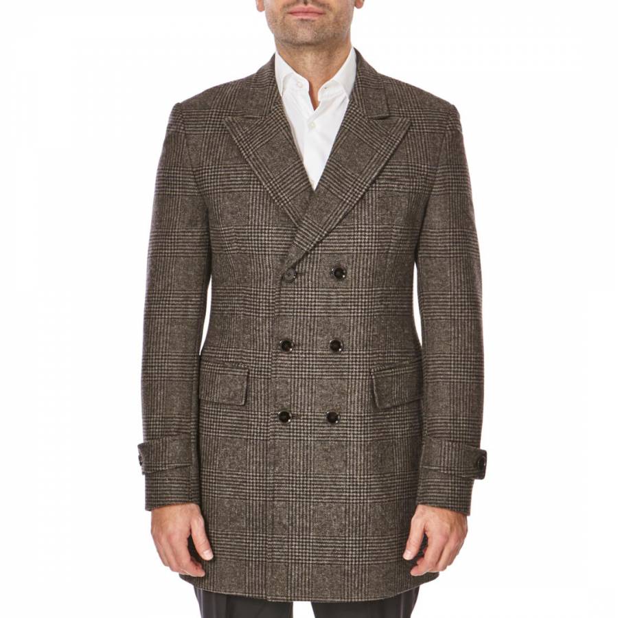 Open Brown Darvin Houndstooth Checked Wool Coat - BrandAlley