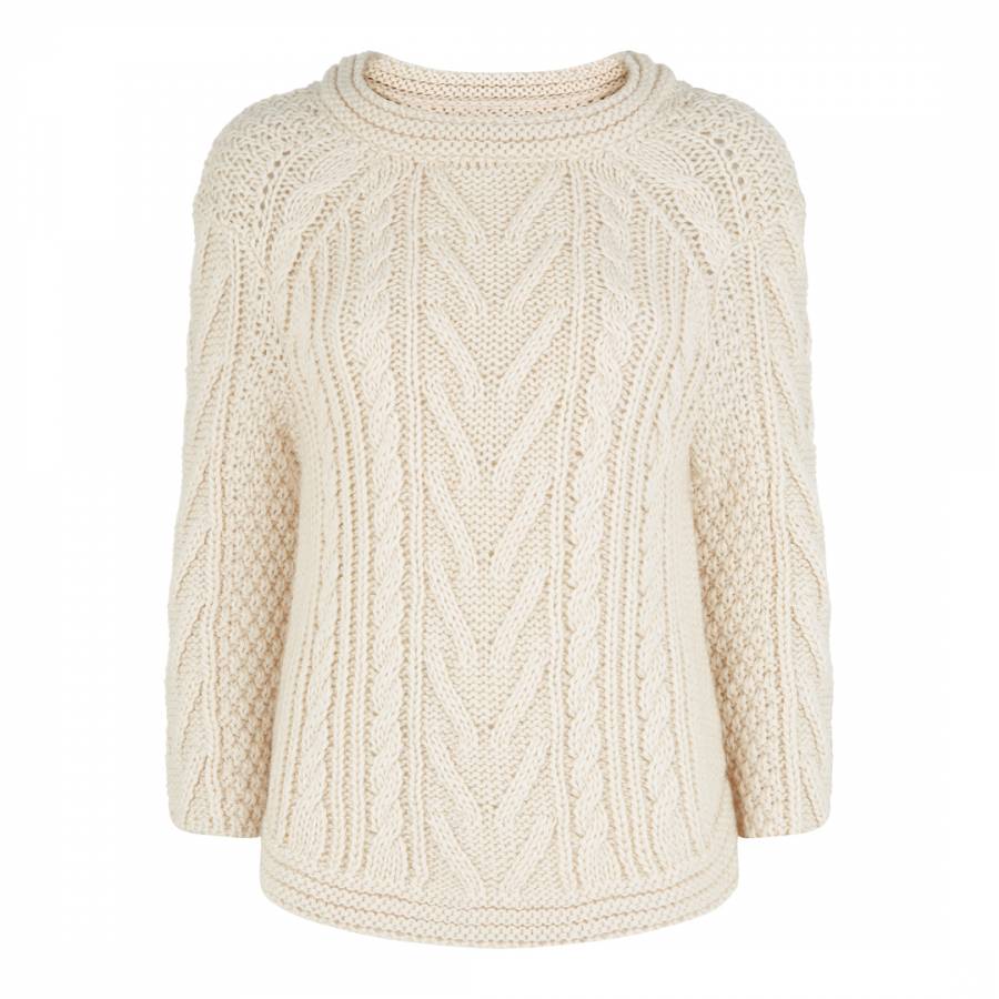 Neutral Camilla Curved Hem Cable Knit Jumper - BrandAlley