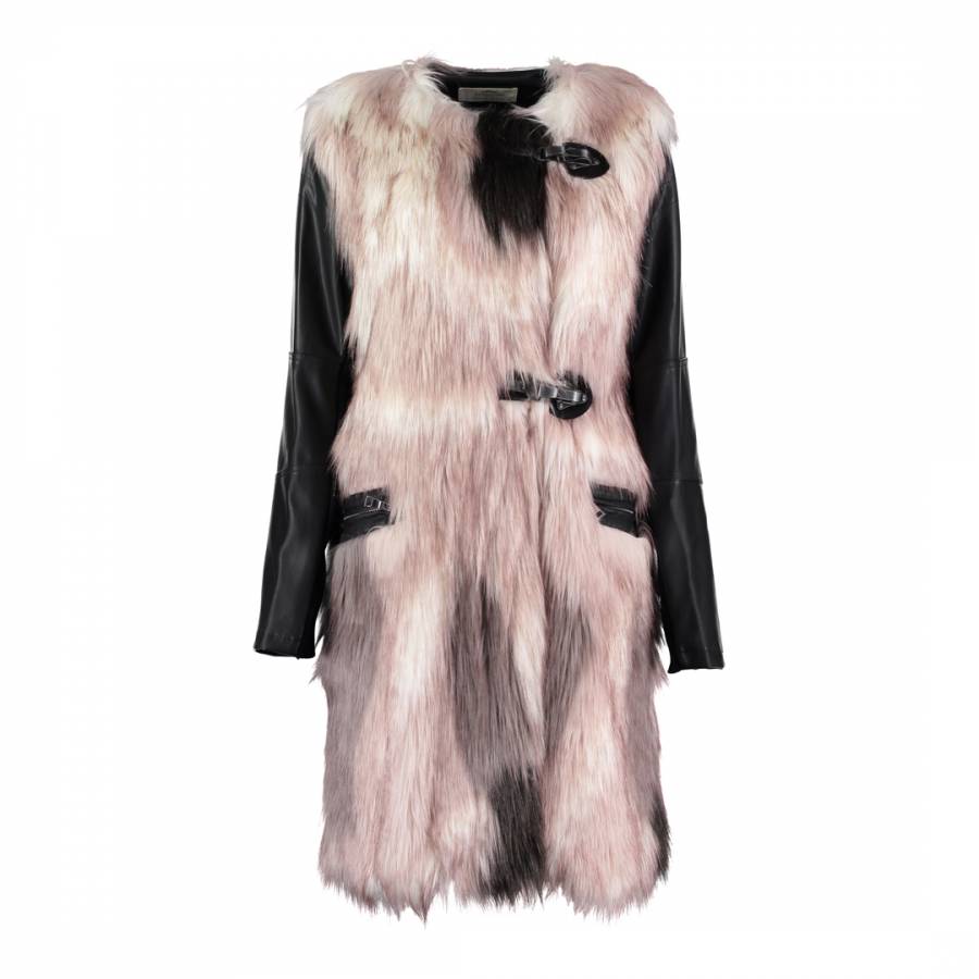 Pink Faux Fur Jacket with Leather Sleeves - BrandAlley
