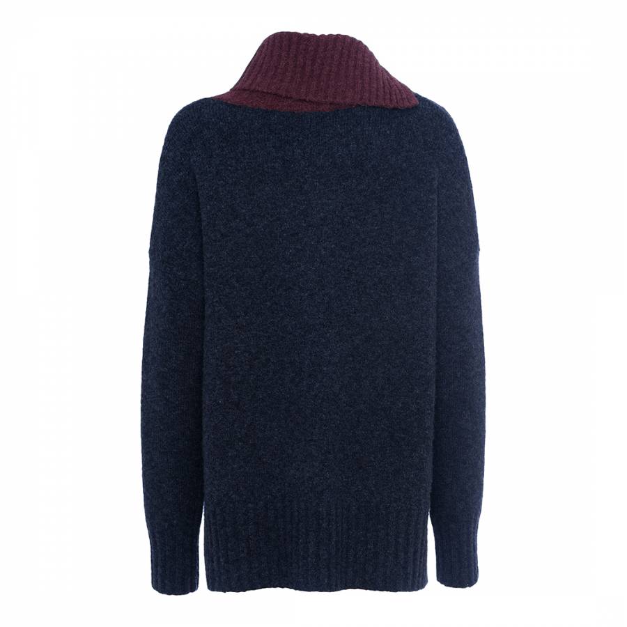 Navy Blue and Maroon Colour Block Turtlneck Knitted Jumper - BrandAlley