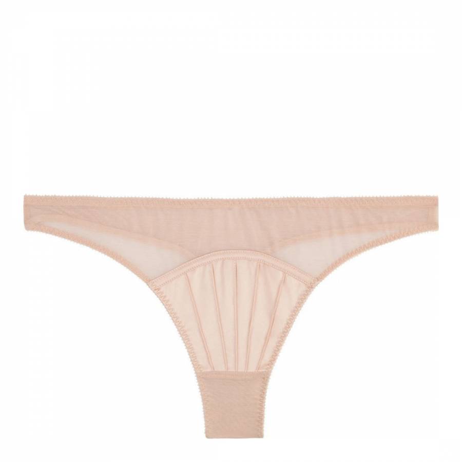 Pale Pink Cherie Sneezing Satin and Mesh Thong Bikini - BrandAlley