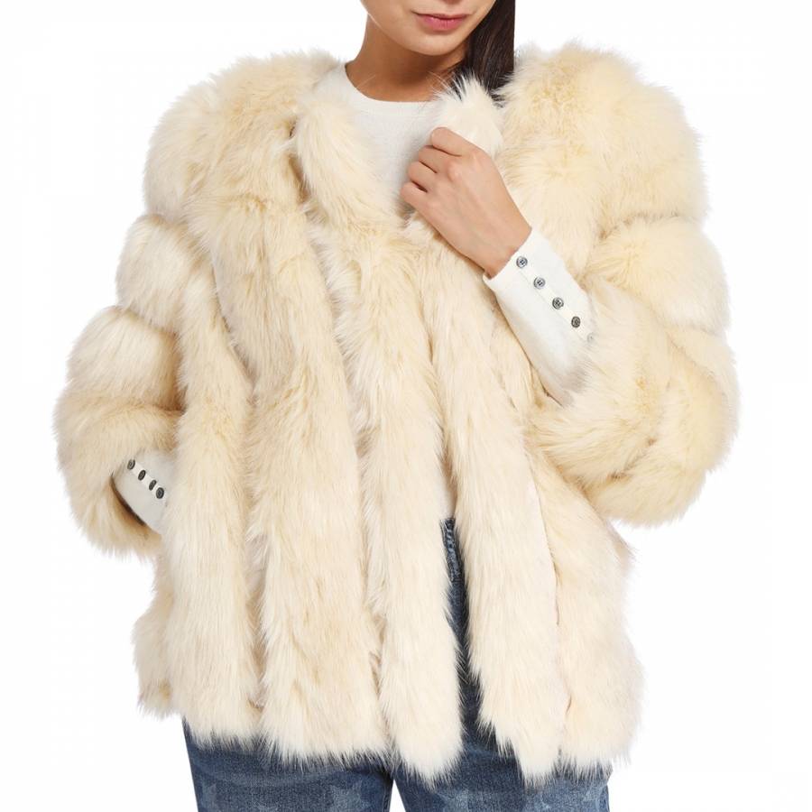 Cream Luxury Faux Fur Coat - BrandAlley