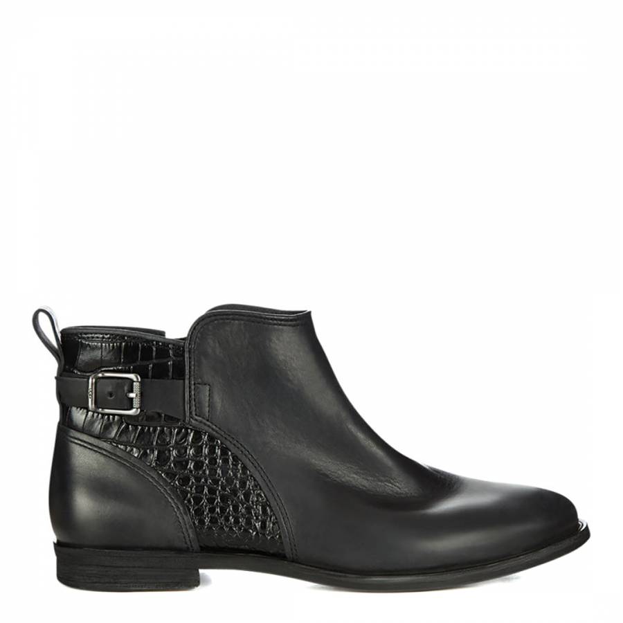 Black Leather Demi Croc Boots - BrandAlley