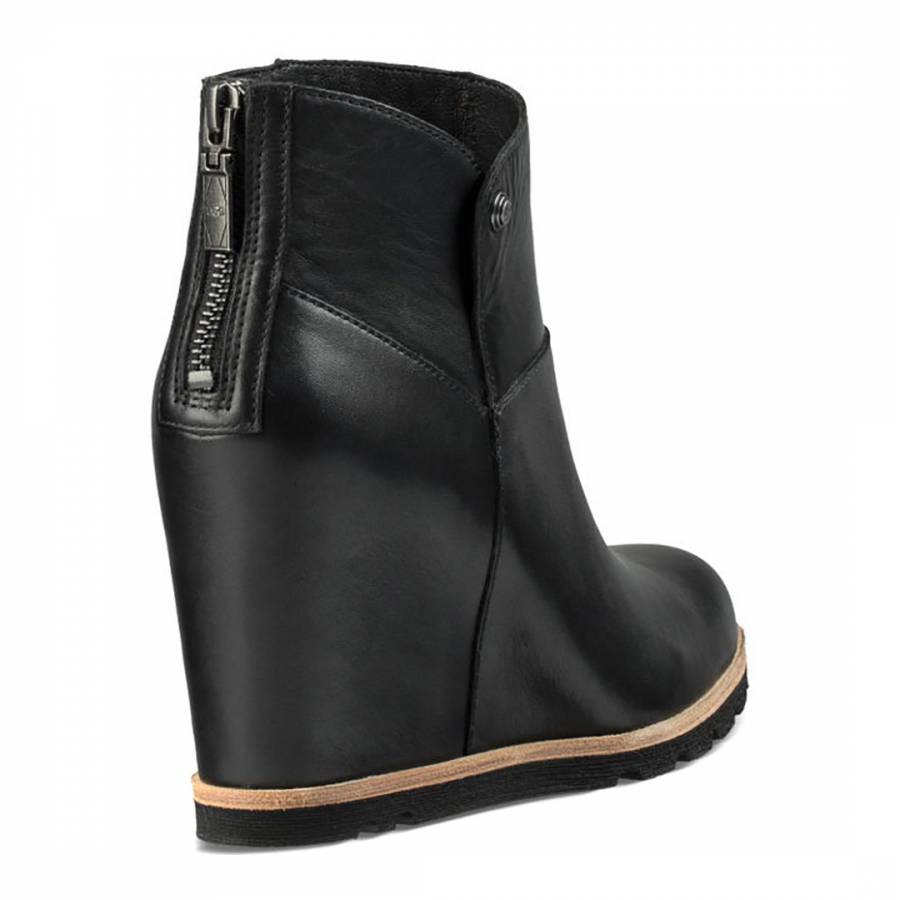 Black Leather Amal Wedge Ankle Boots - BrandAlley