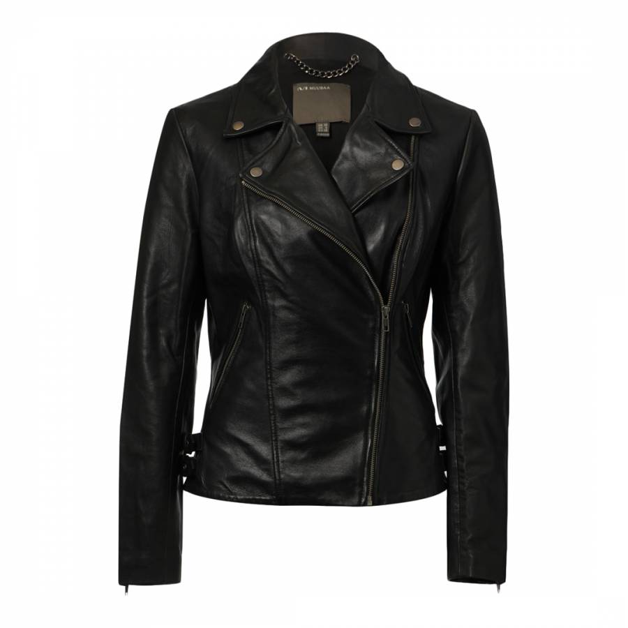 Black Leather Chello Biker Jacket - BrandAlley