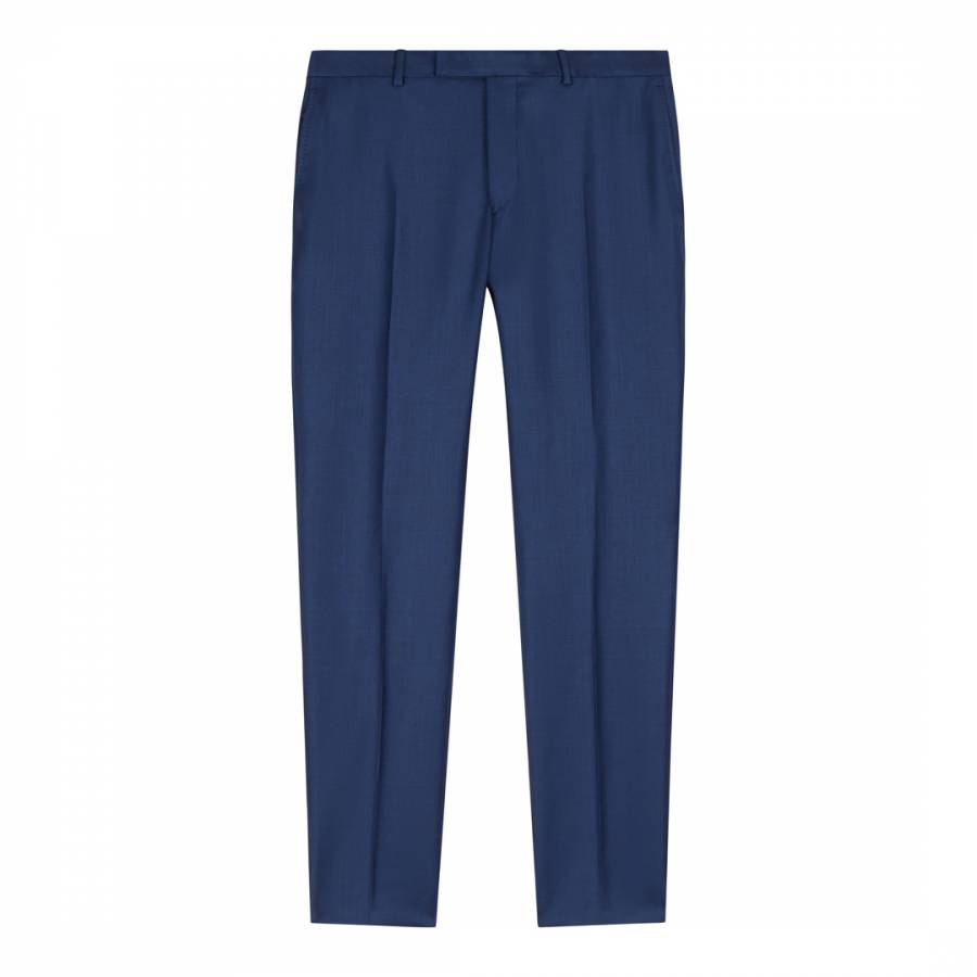 Blue Wool Slim Basketweave Suit Trousers - BrandAlley