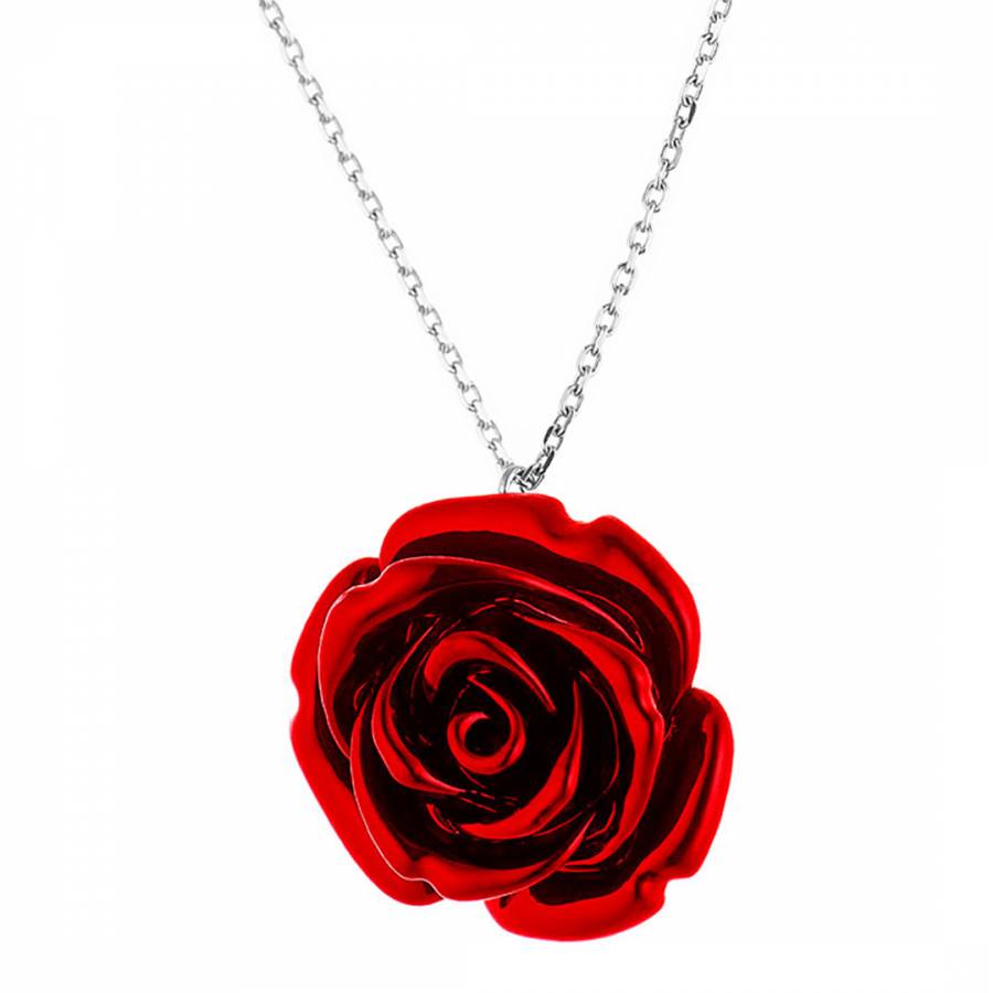 Silver/Red Rose Pendant Necklace - BrandAlley