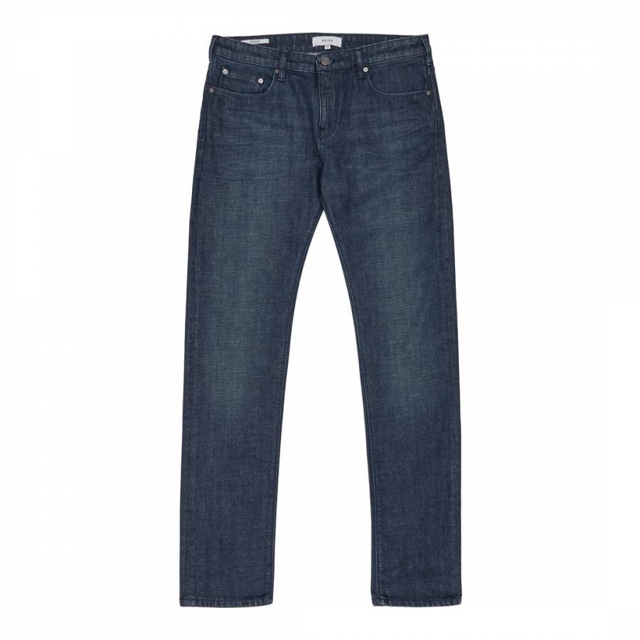 Blue Cotton Razor Fit Kraft Jeans - BrandAlley