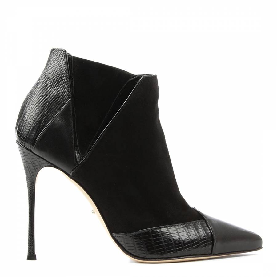 Sergio Rossi Black Suede And Leather Cut Away Stiletto Ankle Boots