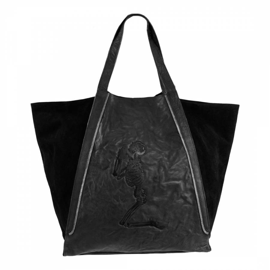 Black Leather/Suede Shopper Bag - BrandAlley