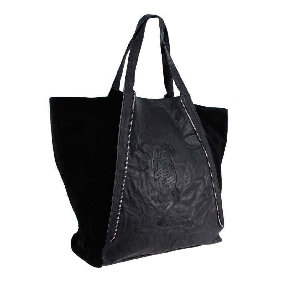 Black Leather/Suede Shopper Bag - BrandAlley