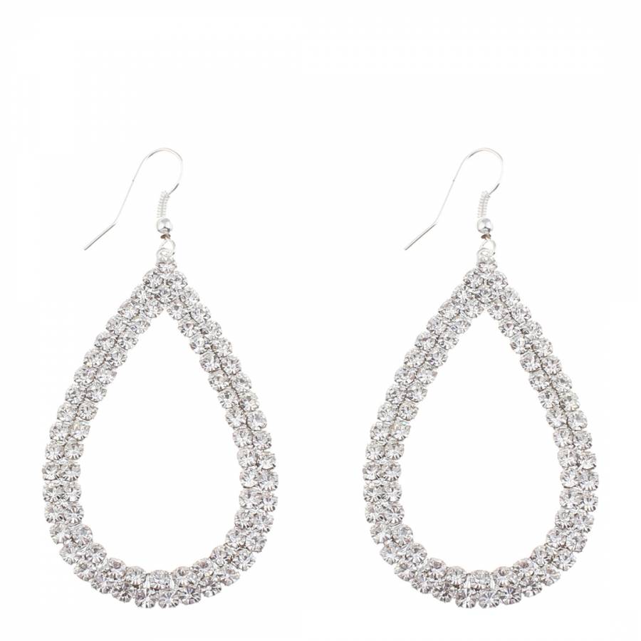 Silver Double Row Embellished Drop Earrings - BrandAlley