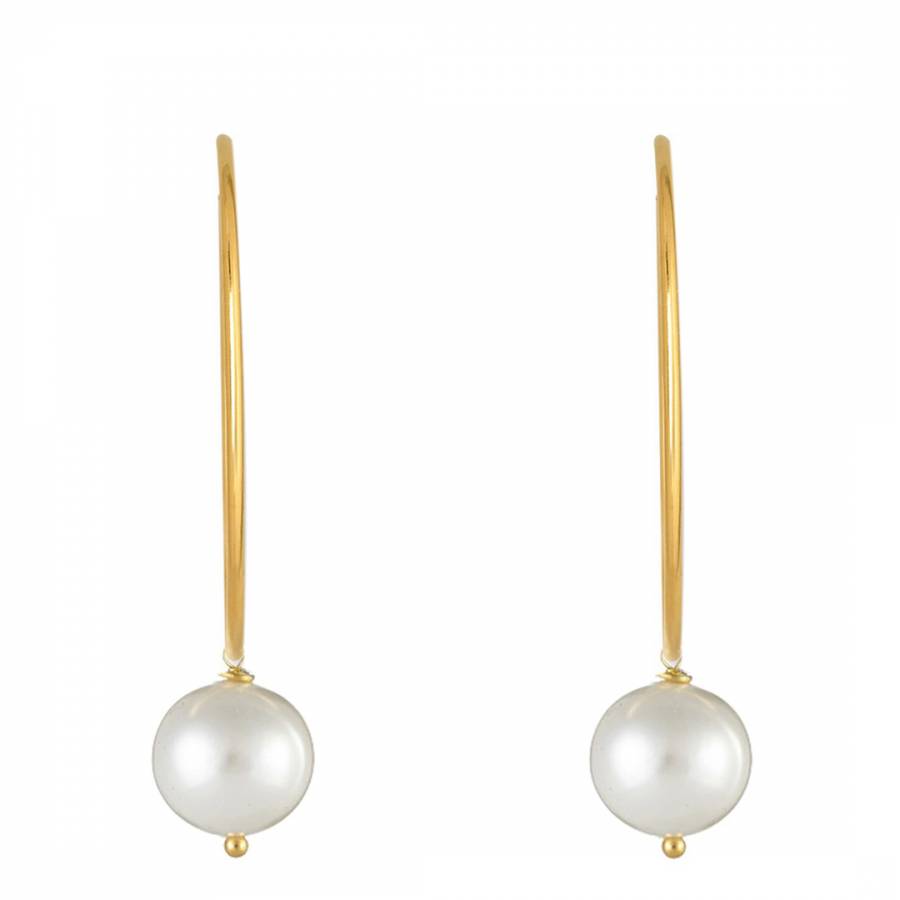 Gold Pearl Drop Hoop Earrings - BrandAlley